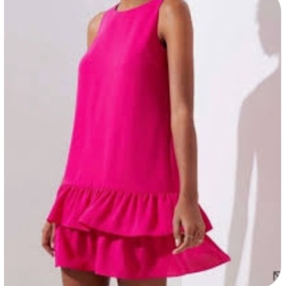 LOFT Dresses & Skirts - Loft Womens Pink Sleeveless Ruffle Hem Cutout Back Shift Dress Size 10 NEW